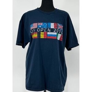 USTA US Open 2010 T-Shirt Mens Large Blue Graphic Flags Tennis Tee Grand Slam
